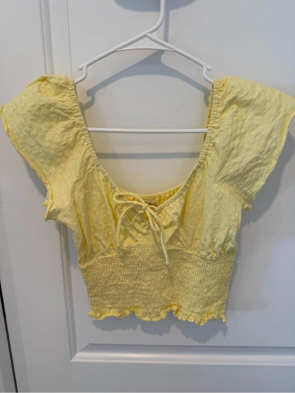 Billabong Yellow Smocked Tie-Front Flutter Crop Top